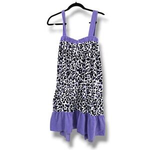 K&C Purple Leopard Print Terry Cloth Loungewear Dress Spaghetti Strap S/M